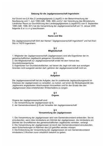 Satzung für die Jagdgenossenschaft Ingersheim - Gemeinde ...