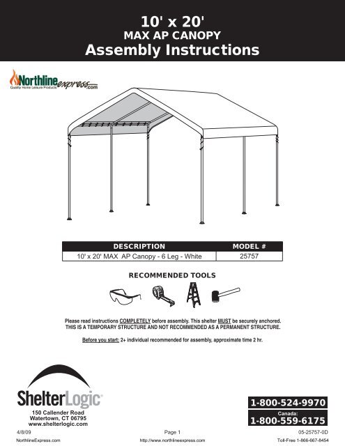10' x 20' Assembly Instructions - NorthlineExpress.com