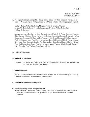 09-28-09 School Board Minutes - Daniel Boone Area School District