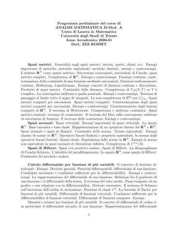 Programma preliminare del corso di ANALISI MATEMATICA II-Mod ...