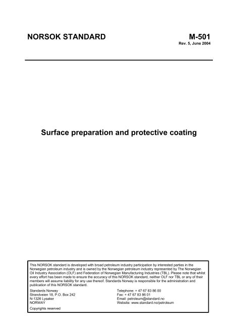 NORSOK STANDARD M-501 Surface preparation and ... - Xervon