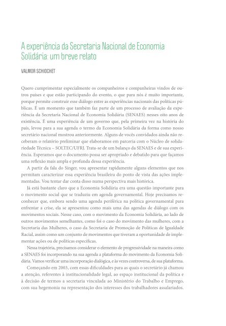 Economia Solidára na America Latina SENAES SOLTEC