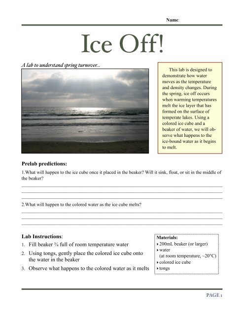 Ice Off Lab Worksheet