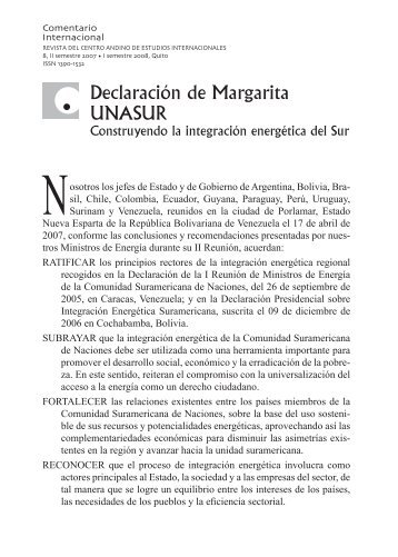 Declaración de Margarita UNASUR - Repositorio UASB-Digital