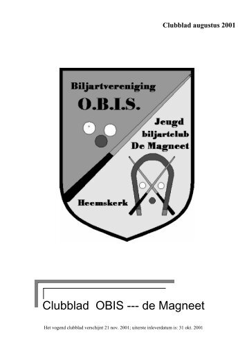 Clubblad OBIS --- de Magneet - Biljartvereniging OBIS Heemskerk