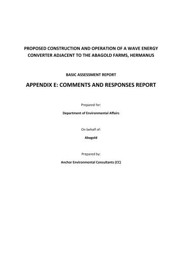 appendix e: comments and responses report - Anchor Environmental