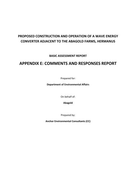 appendix e: comments and responses report - Anchor Environmental