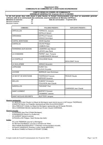 Compte-rendu du Conseil Communautaire du 18 janvier 2012 Page ...