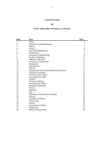 CONSTITUTION OF WEST ADELAIDE FOOTBALL CLUB INC. Rule ...