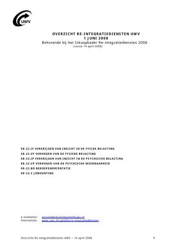 Overzicht Re-integratiediensten 2008(pdf, 74 kB) - Uwv