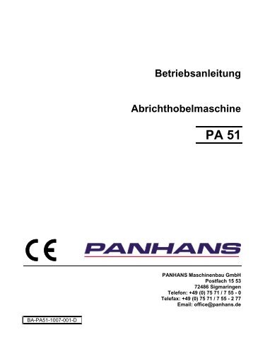 Betriebsanleitung Abrichthobelmaschine PA 51 - Winter Holztechnik