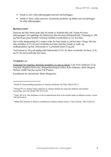 Les vurderingen fra faggruppen - Vitenskapskomiteen for mattrygghet