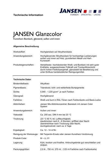 JANSEN Glanzcolor - Colourandclean.de