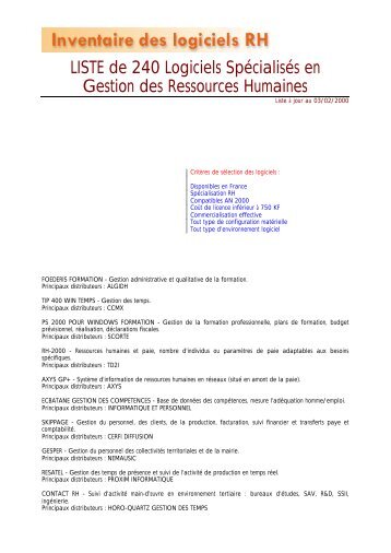 Principaux distributeurs - e-RH