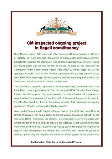 C.M. Inspects - Arunachal Pradesh