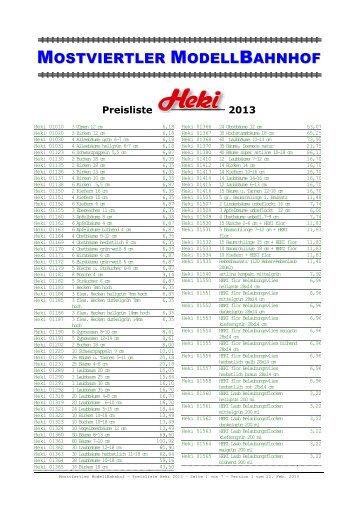 druckbare pdf-Preisliste Heki 2013 - beim Mostviertler ModellBahnhof