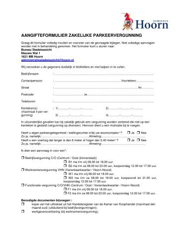 parkeervergunning zakelijk - Gemeente Hoorn