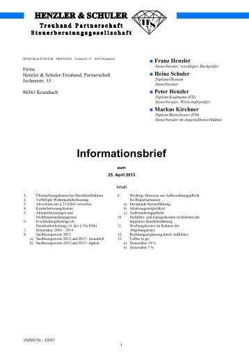 25. April 2013 Infobrief - Kanzlei Henzler & Schuler