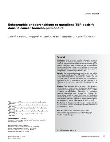 Ãchographie endobronchique et ganglions TEP positifs dans ... - SPLF