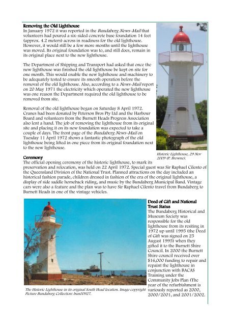 Historic Burnett Heads Lighthouse - Bundaberg Regional Libraries ...