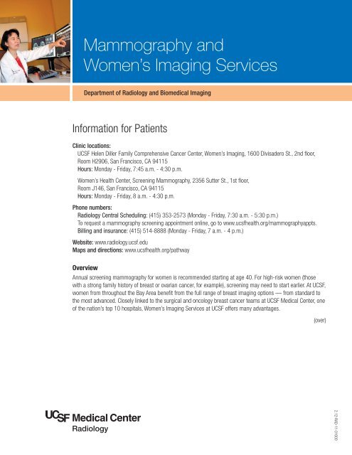 Mammography and Women's Imaging Services - UCSF Department ...