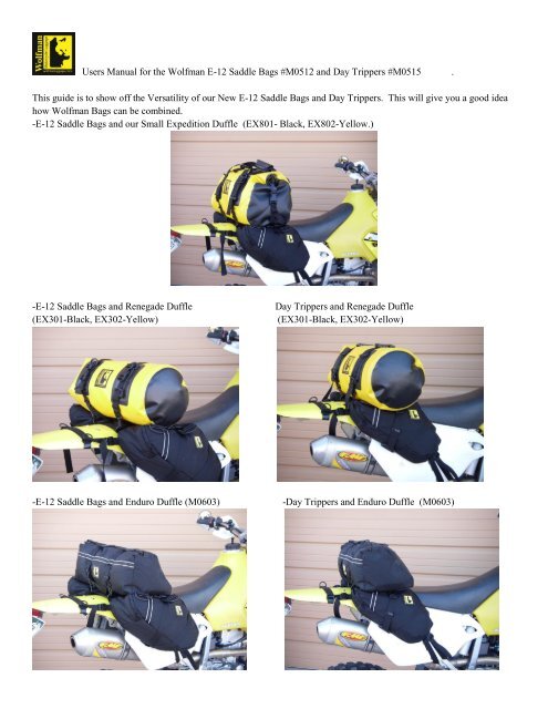 Users Manual for the Wolfman E-12 Saddle Bags #M0512 and Day ...