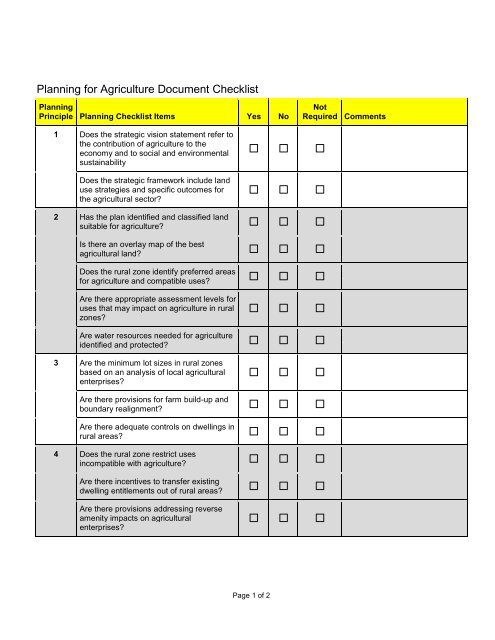 Planning for Agriculture Document Checklist