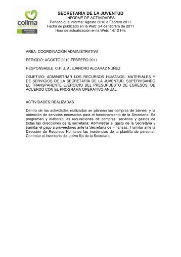 Agosto 2010 a Febrero 2011 - Gobierno del Estado de Colima