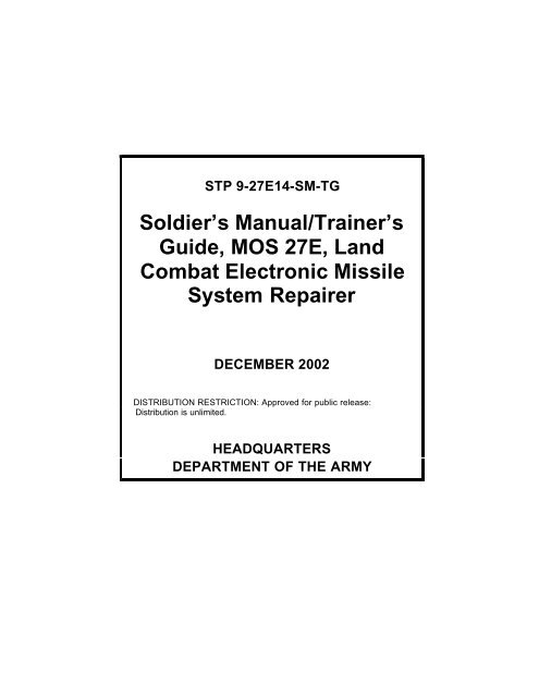 Soldier S Manual Trainer S Guide Mos 27e Land Combat