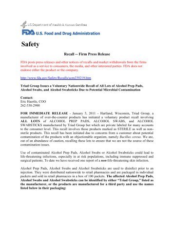 Alcohol Swab Recall Information - Teamsters SFO