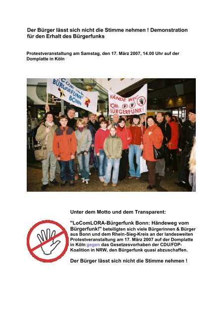 Demo-Dokumentation des Radiovereins LORA-Bonn - IGR-NRW e.V.