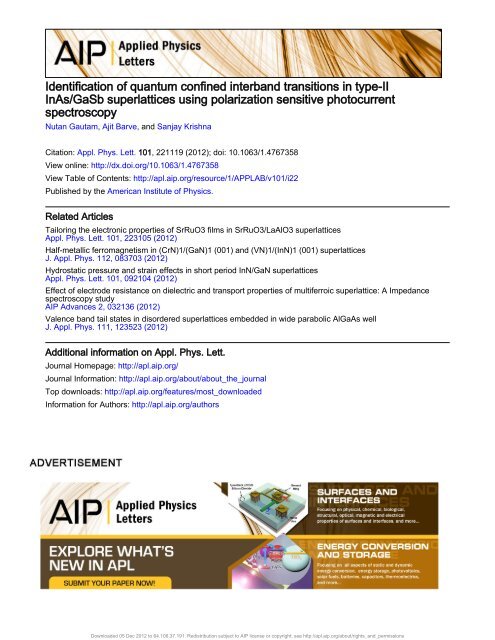 Identification of quantum confined interband transitions in type-II ...