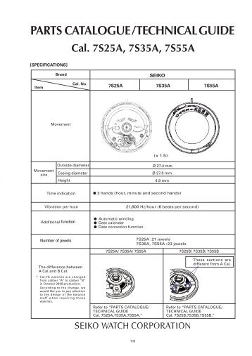 PARTS CATALOGUE / TECHNICAL GUIDE - Seiko