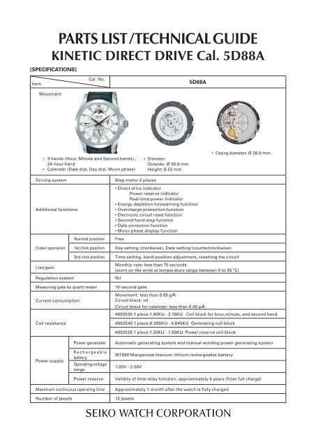 PARTS LIST / TECHNICAL GUIDE - Seiko