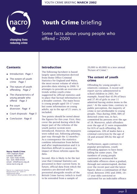 Youth Crime Briefing Nacro Youth Crime Briefing Nacro
