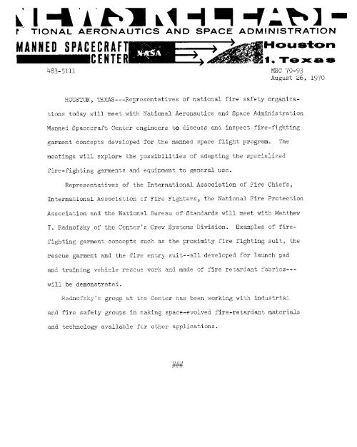 + 1970 News Releases (7.6 Mb PDF file) - NASA