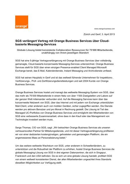 SGS verlÃƒÂ¤ngert Vertrag mit Orange Business Services ÃƒÂ¼ber ...