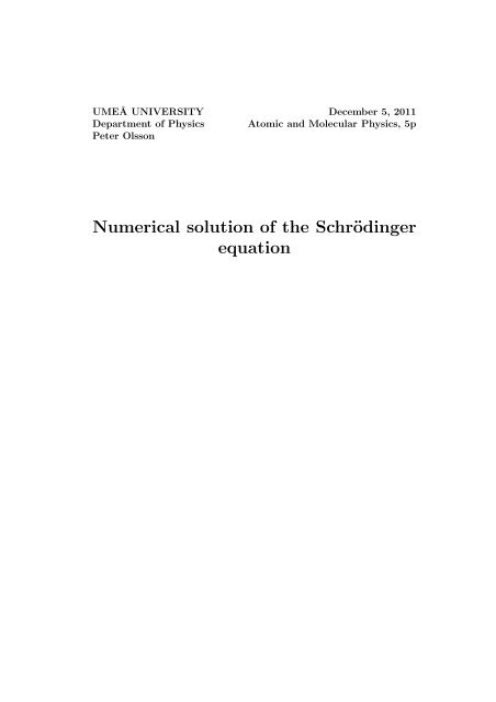 Numerical solution of the SchrÃ¶dinger equation