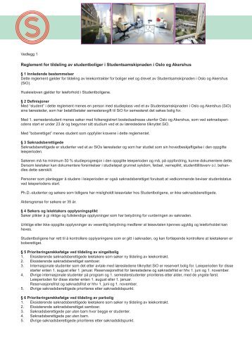 Reglement for tildeling av studentboliger i ... - SiO