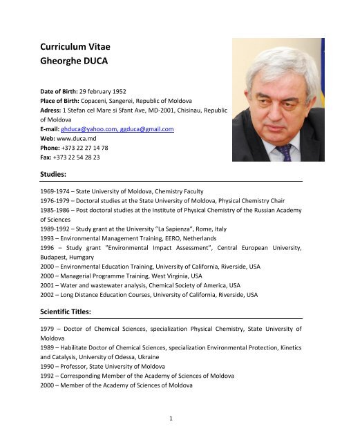 Curriculum Vitae Gheorghe DUCA