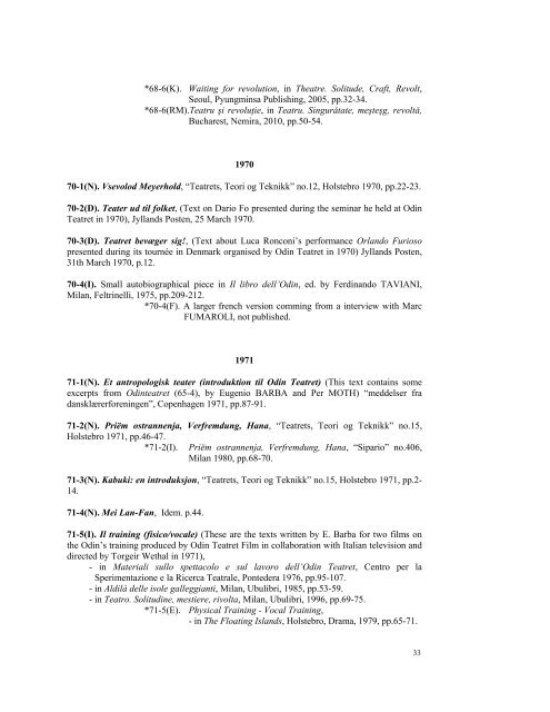 A SYSTEMATIC BIBLIOGRAPHY OF EUGENIO ... - Odin Teatret