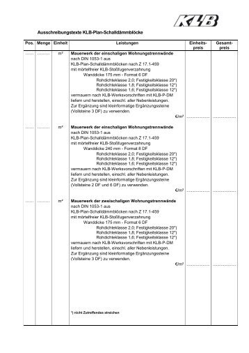 Ausschreibungstexte KLB-Plan-SchalldÃ¤mmblÃ¶cke