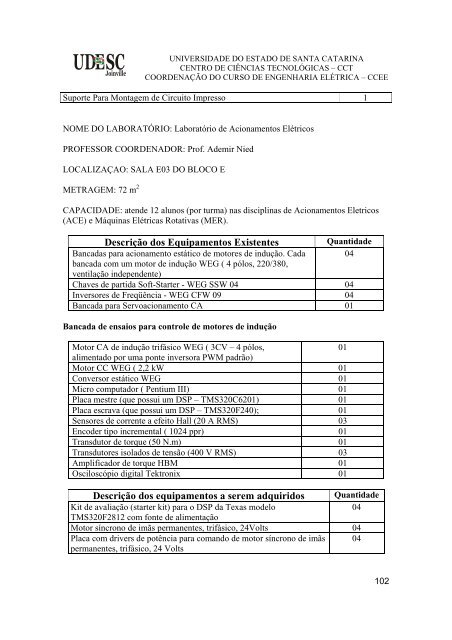 projeto pedagÃ³gico do curso de engenharia elÃ©trica - WWW2 - Udesc