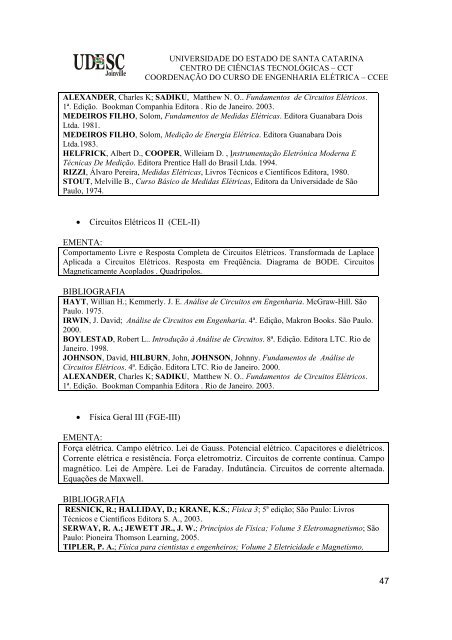 projeto pedagÃ³gico do curso de engenharia elÃ©trica - WWW2 - Udesc