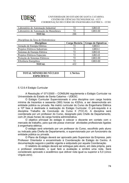 projeto pedagÃ³gico do curso de engenharia elÃ©trica - WWW2 - Udesc