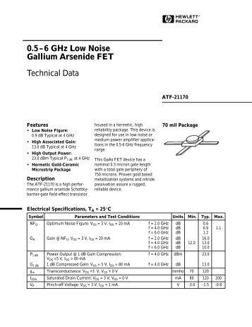 0.5–6 GHz Low Noise Gallium Arsenide FET Technical Data