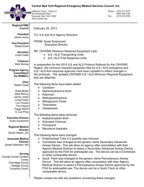 2013 Minimum Equipment List/Memo - CNY EMS