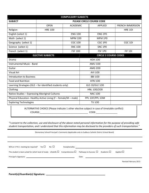 Grade 9 Registration - St. Benedict Catholic Secondary School ...