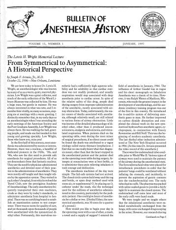 January 1997, Vol 15 (1) - Anesthesia History Association