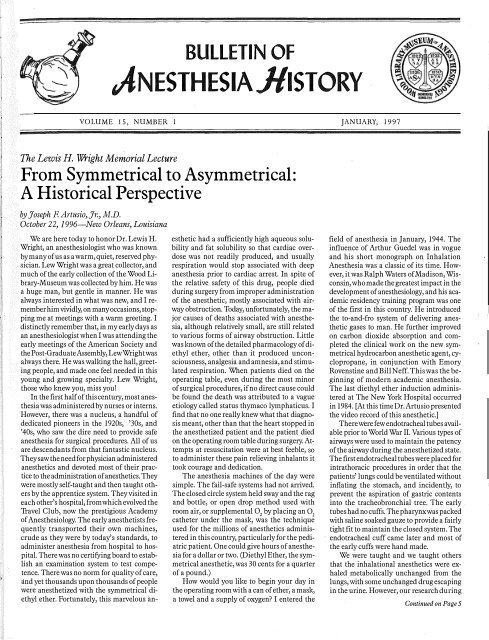 January 1997, Vol 15 (1) - Anesthesia History Association